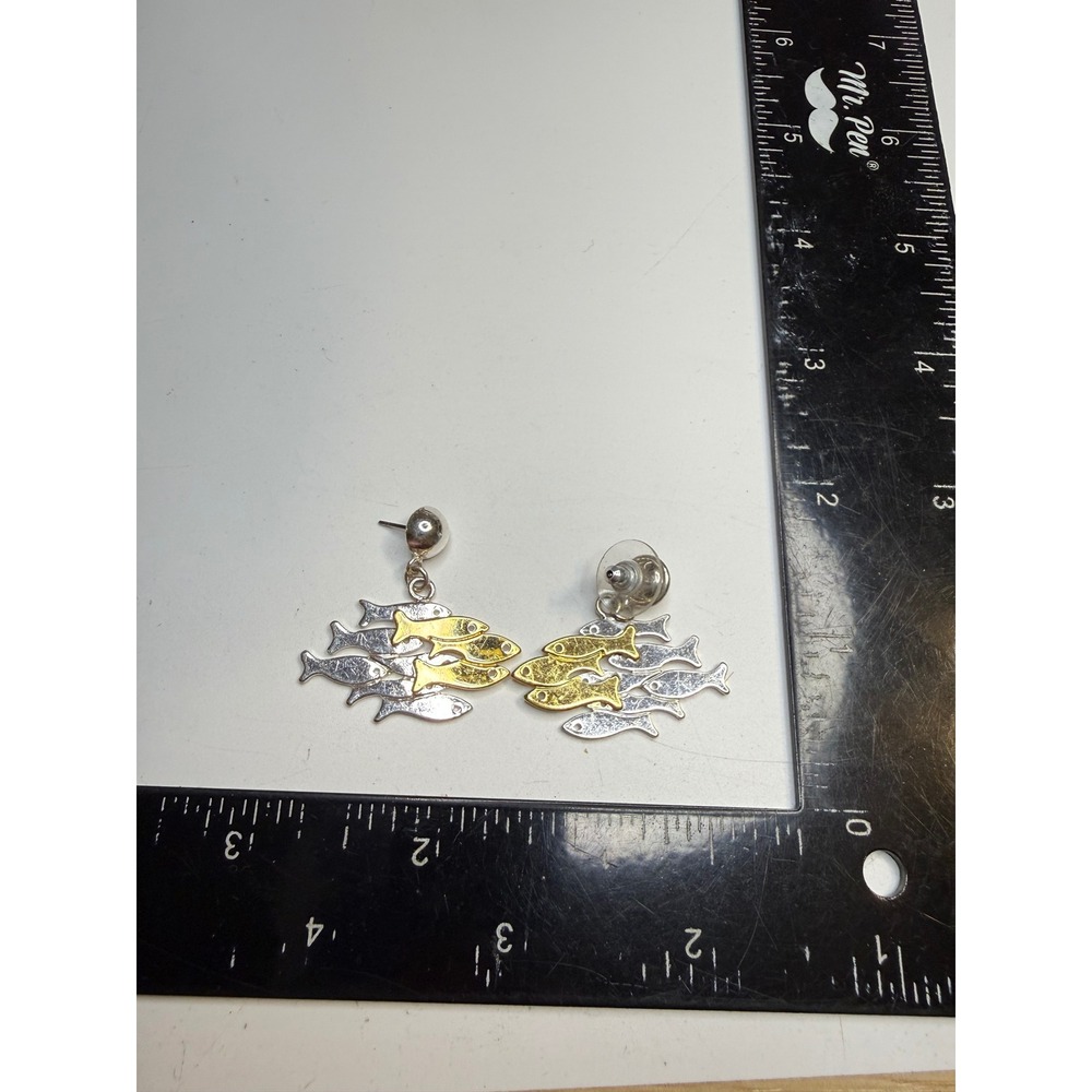Boma Sterling Silver School of Fish Drop Earrings Two Tone Nautical Jewelry